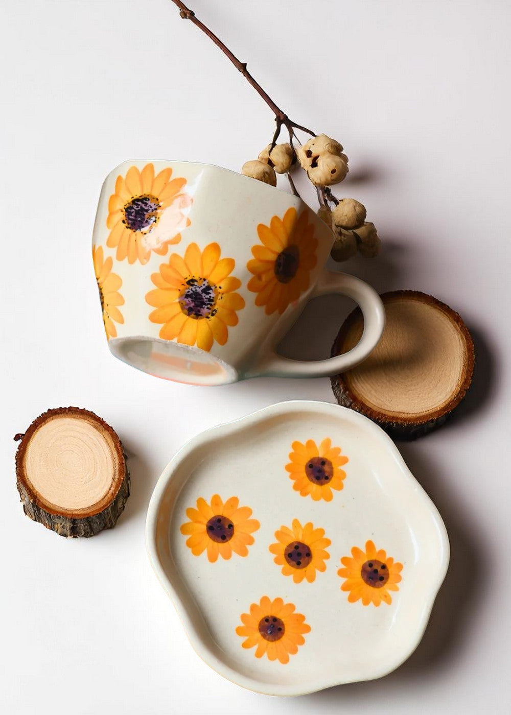 Sunflower Sips Duo – Mug & Dessert Plate Set for Cheerful Mornings