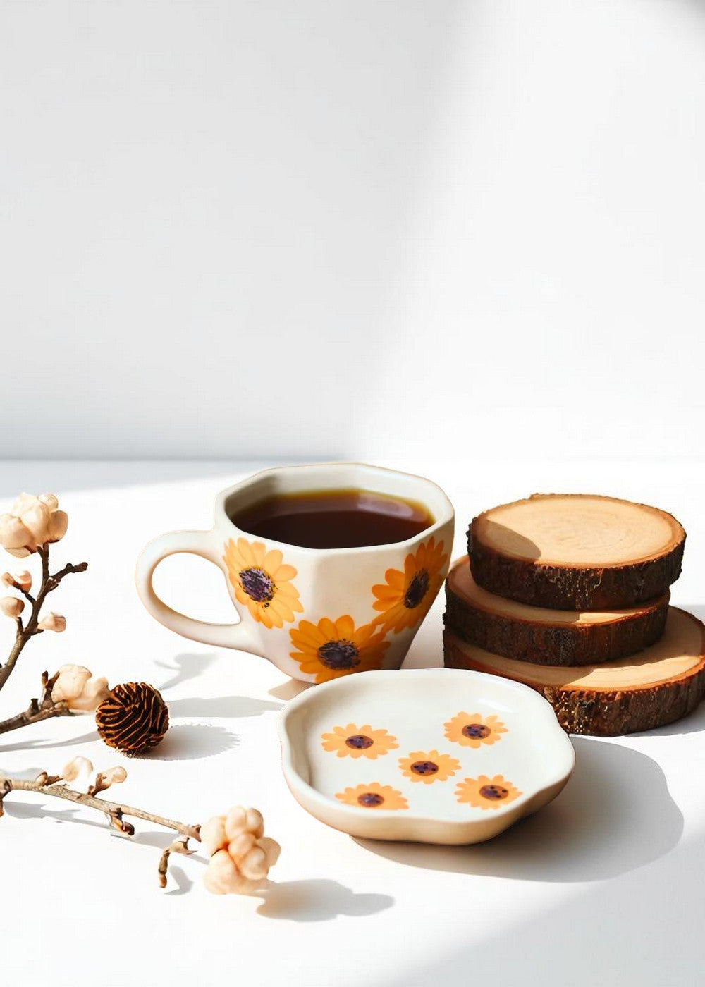 Sunflower Sips Duo – Mug & Dessert Plate Set for Cheerful Mornings