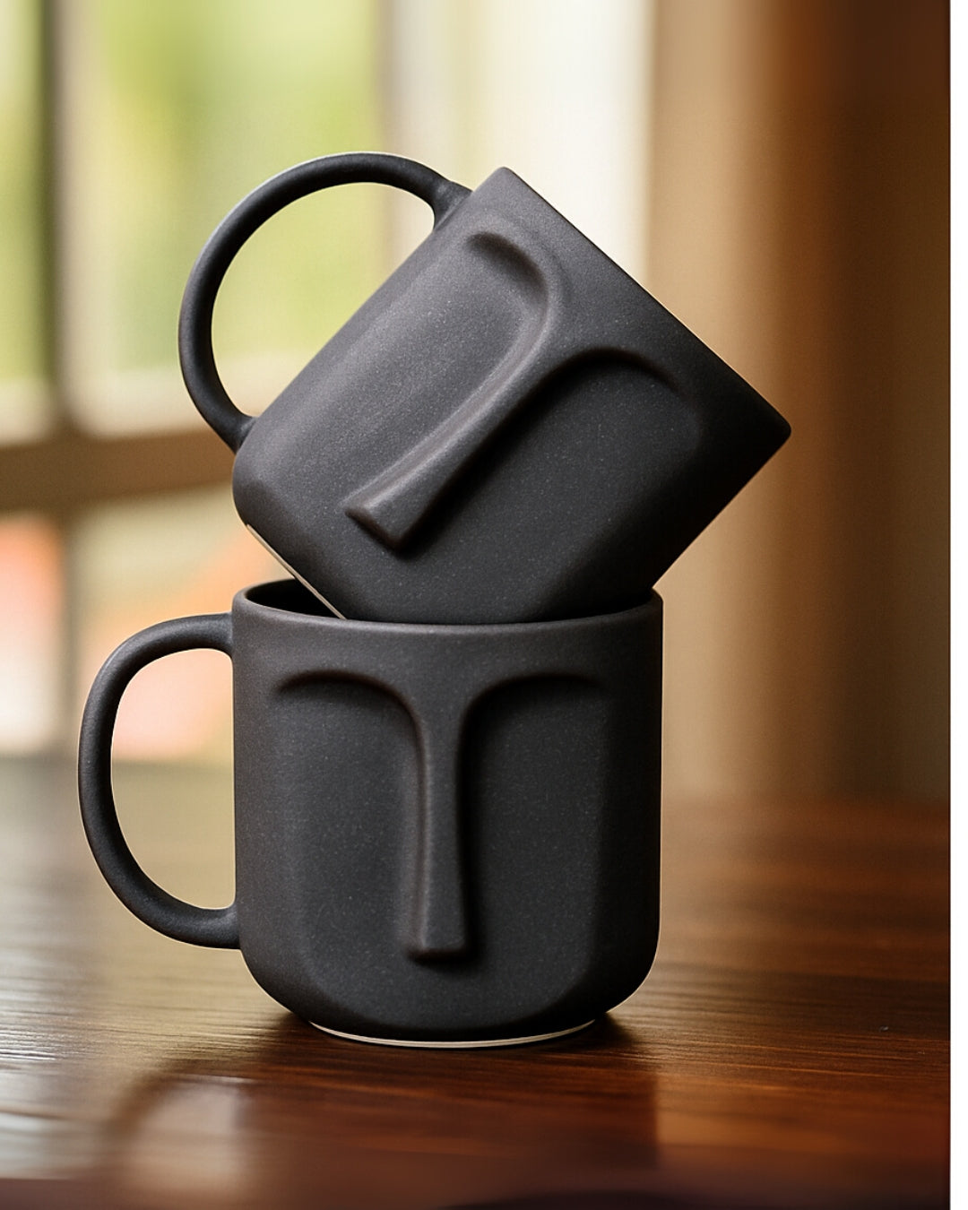 Black Ceramic Face Mug– Modern Art Coffee & Tea Cup