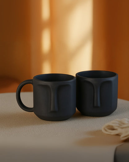Black Ceramic Face Mug– Modern Art Coffee & Tea Cup