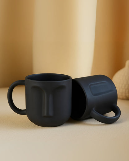 Black Ceramic Face Mug– Modern Art Coffee & Tea Cup