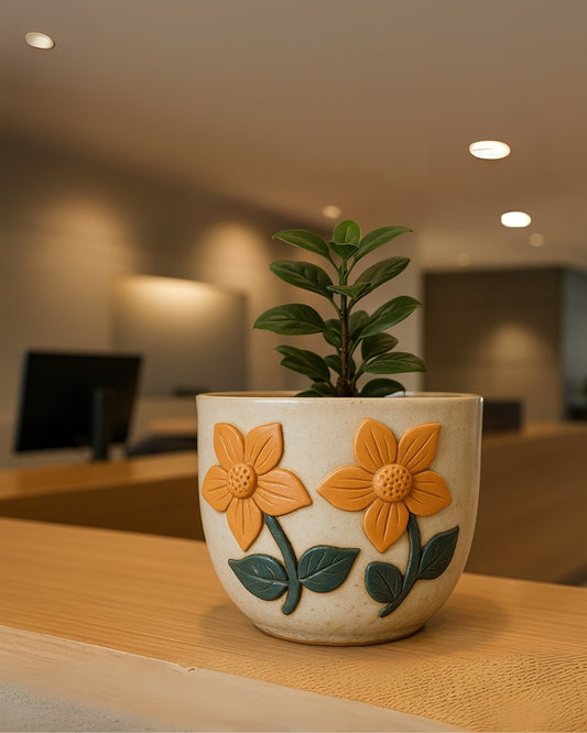Terra Bloom – Earthy Planter with Flower Texture