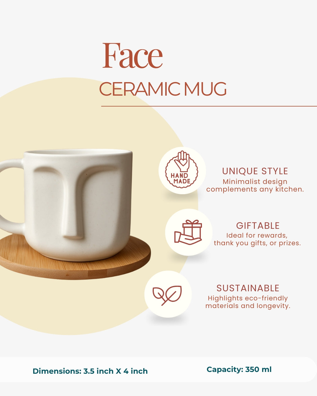 Minimalist White Ceramic Face Mug – Artistic Coffee & Tea Cup