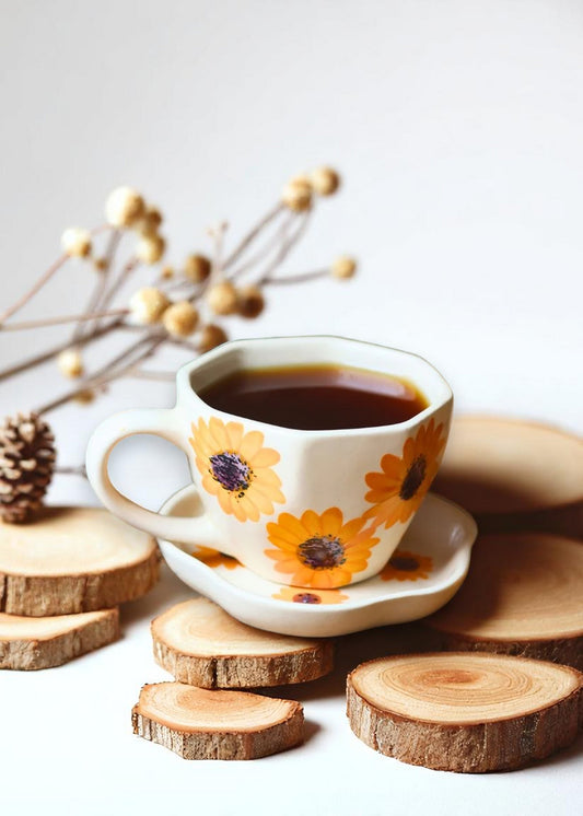 Sunflower Sips Duo – Mug & Dessert Plate Set for Cheerful Mornings