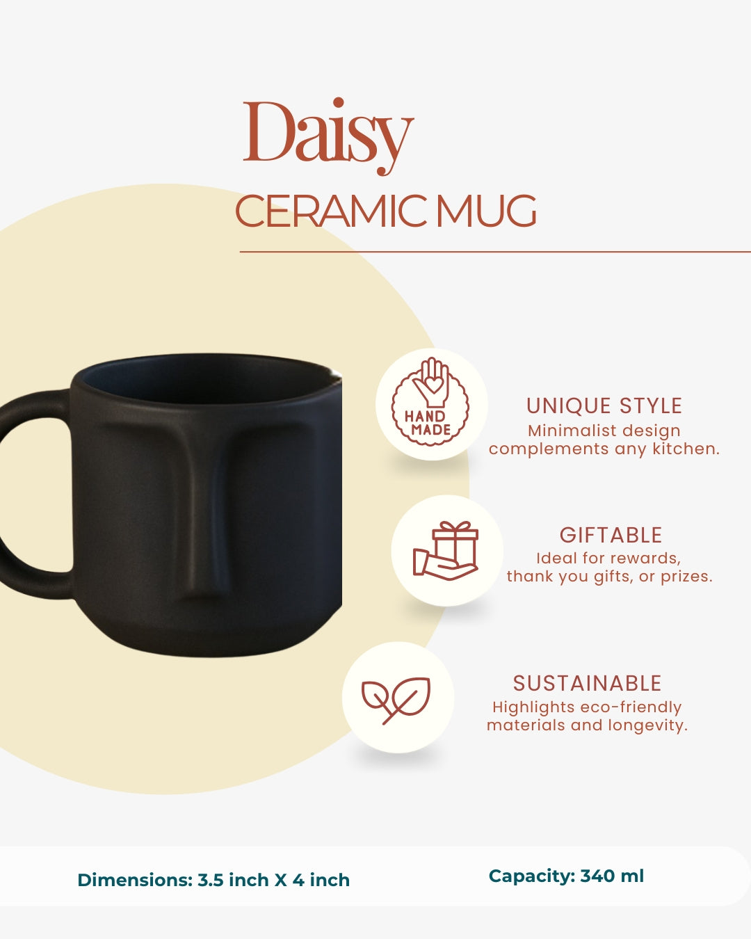 Black Ceramic Face Mug– Modern Art Coffee & Tea Cup