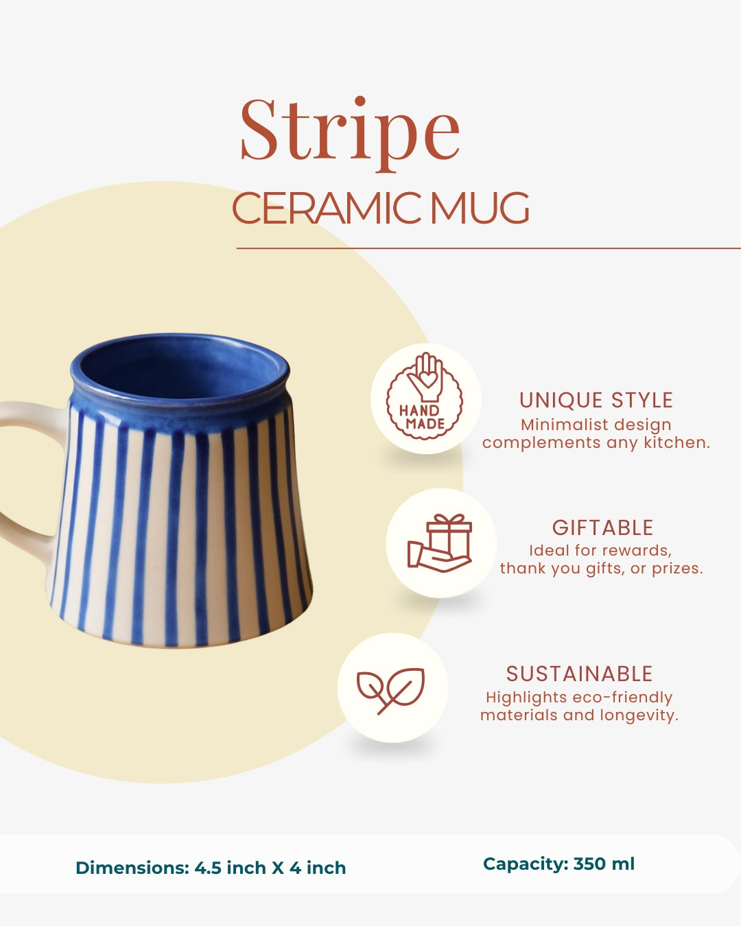 Striped Ceramic Coffee Mug – Stylish Tea & Milk Cup