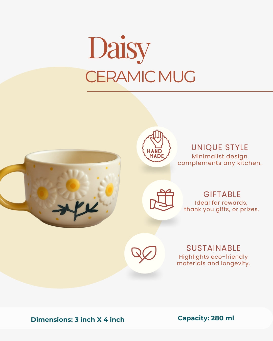 Daisy Flower Ceramic Mug – Cute Coffee & Tea Cup