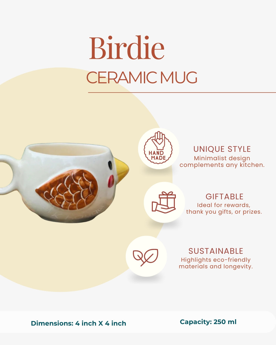 Handcrafted Bird Design Ceramic Mug – Cute Animal Coffee Cup