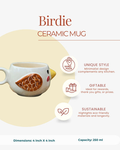 Handcrafted Bird Design Ceramic Mug – Cute Animal Coffee Cup