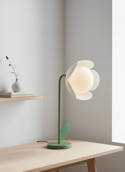 Flower table lamp from same angle in Scandinavian setting