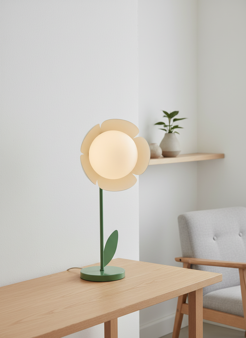 Flower table lamp in Scandinavian interior